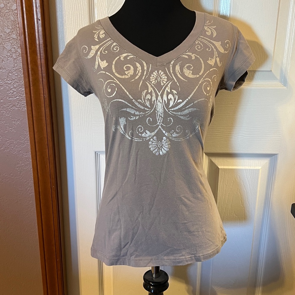 Gray T-Shirt with Silver Floral Design